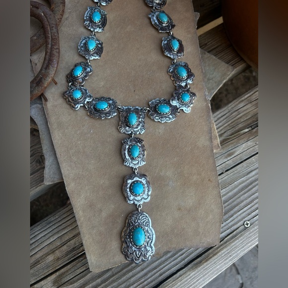 None Jewelry - Concho Y Drop Western Design Turquoise and Silver Necklace NWT LAST ONE